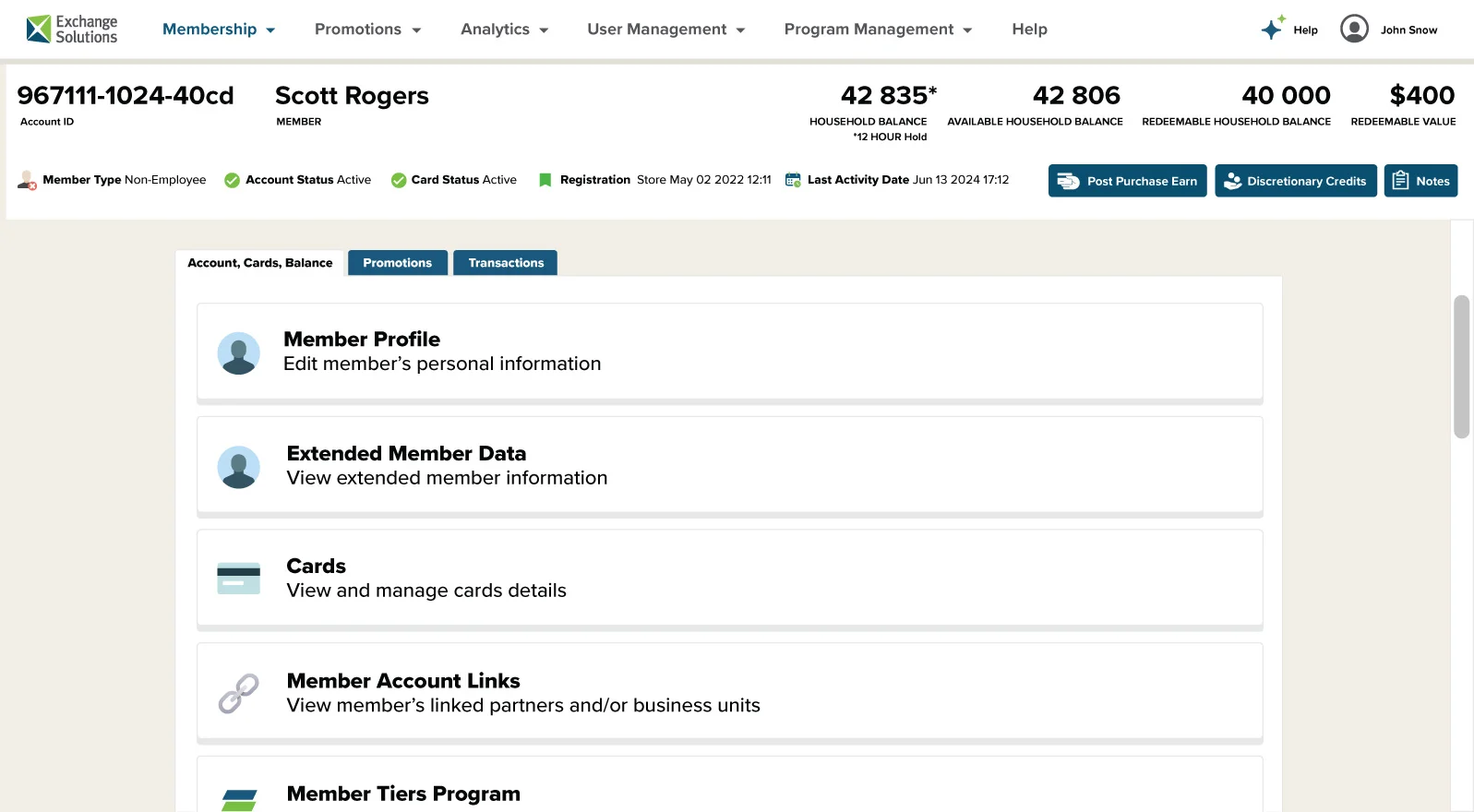 Loyalty program management dashboard with self-service configuration tools and program customization options