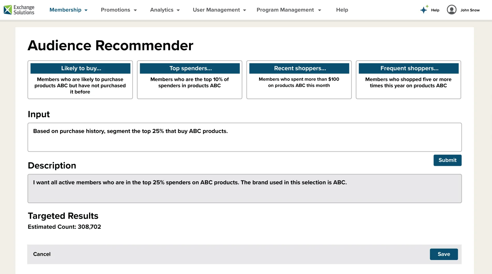 Audience Agent Segmentation Interface